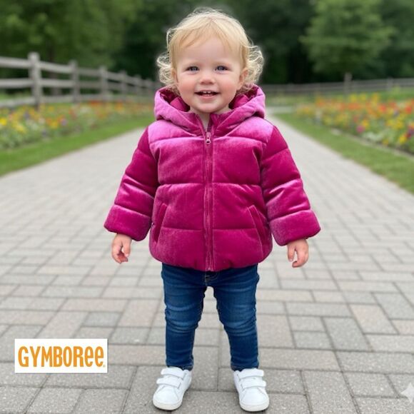 NWT Gymboree Pink Velvet Puffer Coat 6–12M – Baby Girls Winter Jacket Warm - Picture 1 of 11